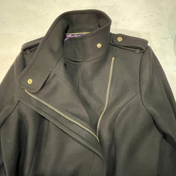TED BAKER NEW "Cunioy" RARE Coat Funnel Neck Wool/Cashmere Blend Black Size L/12 - Picture 8 of 14